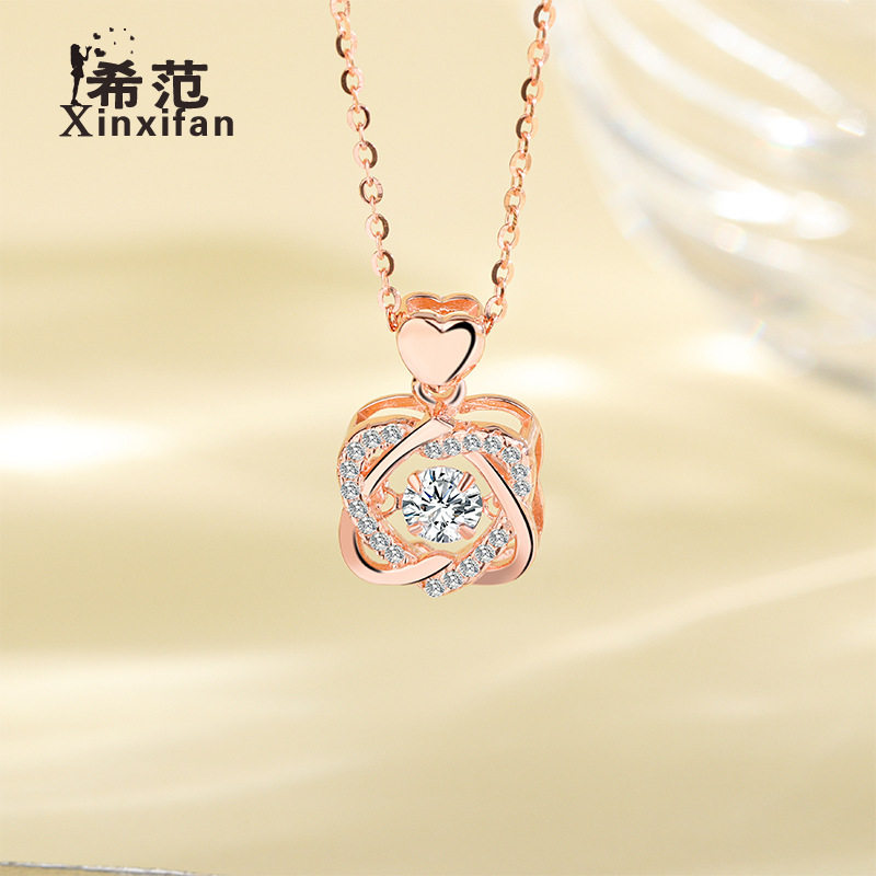 s925纯银双心灵动项链女颈戴韩版时尚心语心愿吊坠七夕情人节礼物