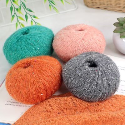 金丝亮片马海毛毛线团真丝珠片手工编织diy披肩羊毛线织毛衣外套