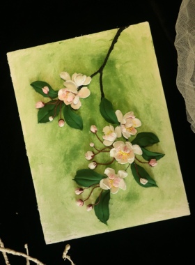 垂丝海棠浮雕画纯手工制作装饰画家居摆件工艺画