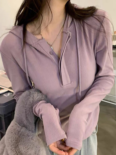 百搭短款 小众胖MM韩版 小肉瑶 显瘦连帽上衣女 微胖定制早秋新款