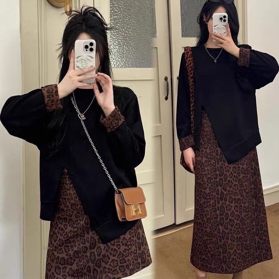 大码胖mm巨显瘦遮肉豹纹半身裙套装2025流行穿搭早秋一整套两件套,女装/女士精品,大码套装,淘宝优惠券,粉丝福利购,淘宝优惠卷
