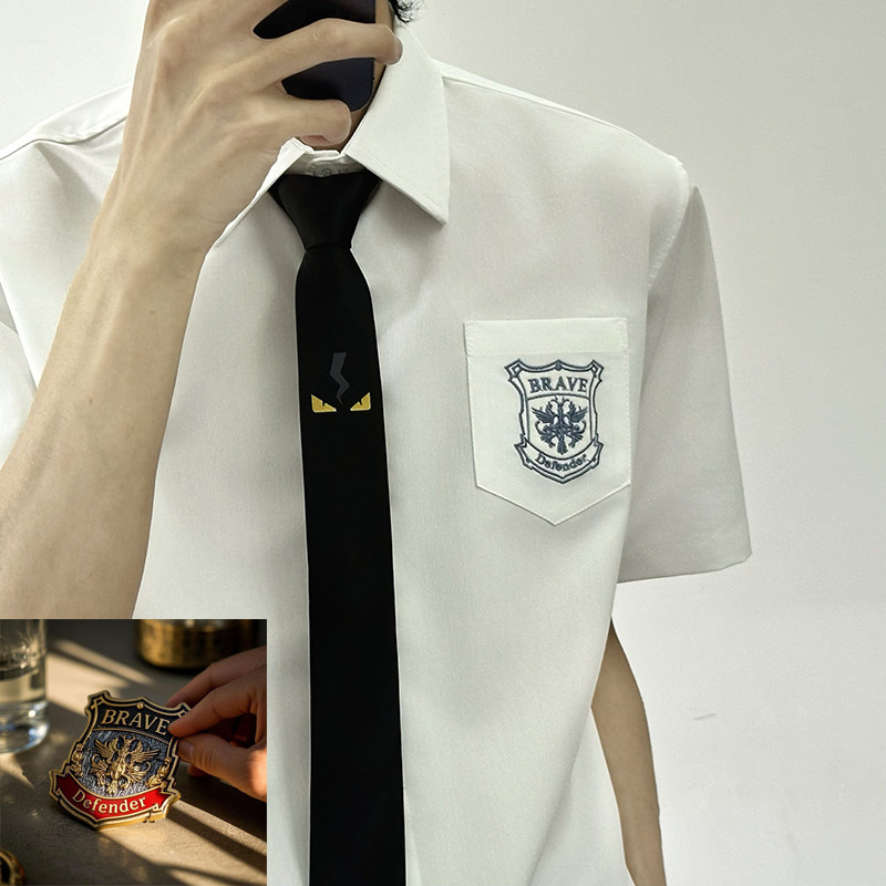 【勇敢的战士】DK衬衫男生白色短袖衬衫DK制服白衬衣短袖夏季