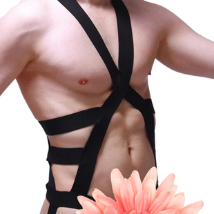 男士性感吊带肩带黑色交叉绑带丁字裤内裤