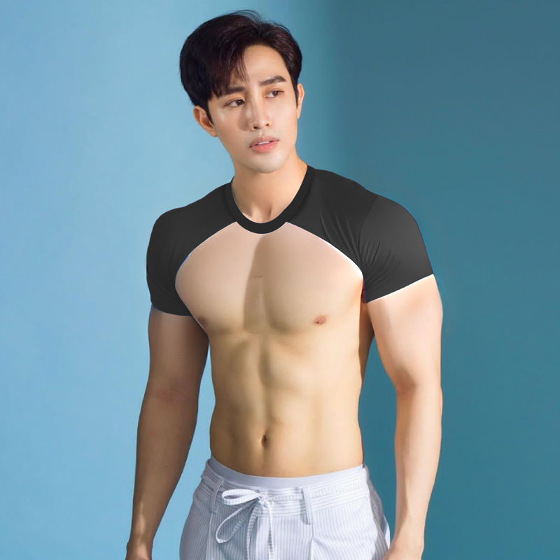 短袖t恤男士夏季2023新款潮牌宽松薄款冰丝正肩半截袖体恤上衣服