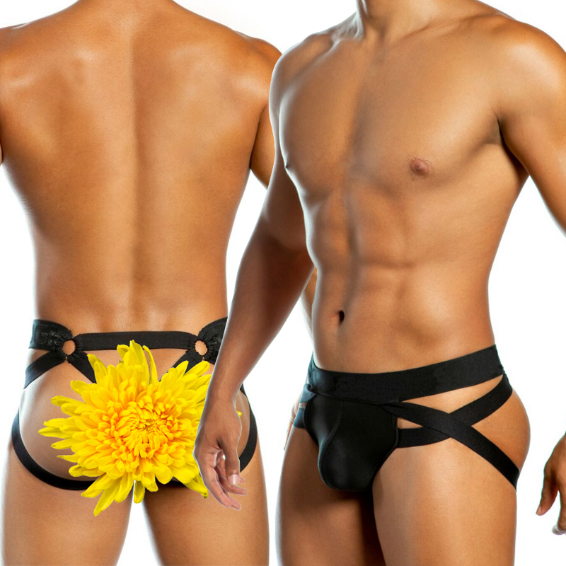 青年潮流个性男式低腰三角镂空双丁内裤性感骚受可爱丁字裤gay