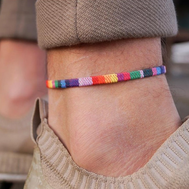 男同志gay纯手工编织彩虹手链 love is love同志新款脚绳手绳
