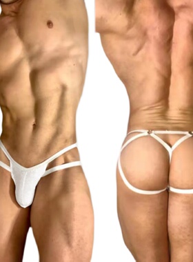 男士纯棉内裤性感无痕诱惑丁字裤低腰情趣双丁裤超薄透明T裤露臀