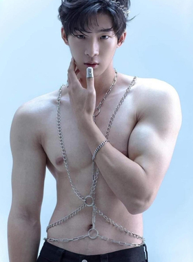 禁欲系性感男生多层闪钻身体链