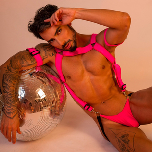 男士性感丁字裤粉红色U凸设计背带式三角内裤潮流