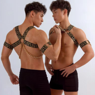 男士 饰胸带 几何图案金色肩带性感束缚带夜店酒吧演出装