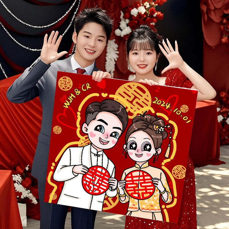 星蝶公主情侣手绘新婚装饰画