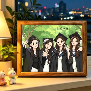毕业礼物手绘相框礼物定制多人合照绘画卡通班级集体照设计送老师