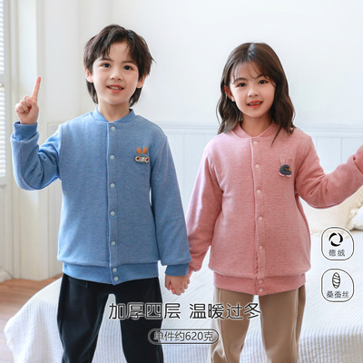 儿童棉服学生校服内搭神器宝宝德绒蚕丝棉衣四层保暖男童女童