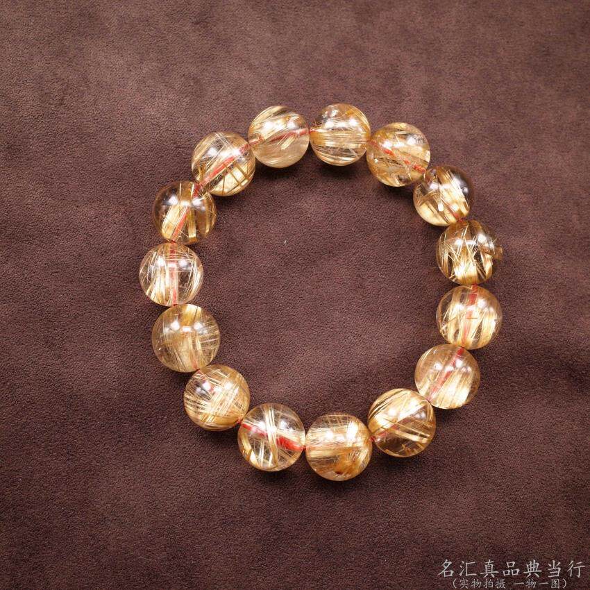 名汇珠宝首饰 天然金发晶钛晶 手串 手珠 14mm直径