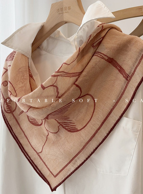 「温柔雾粉调」水溶羊毛围巾女秋冬季立体提花多功能方巾装饰领巾