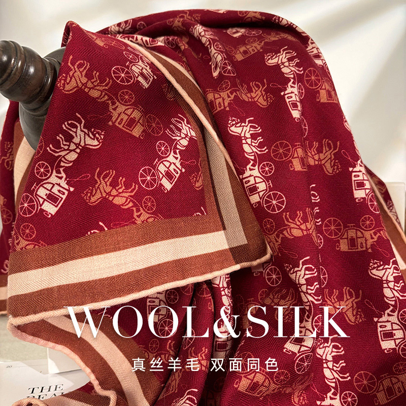安克拉红马车！高级丝毛围巾女冬