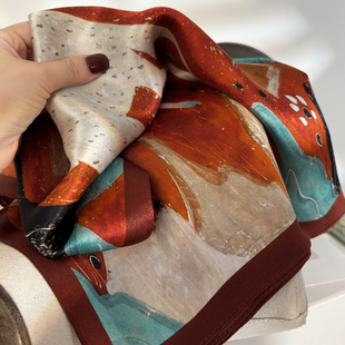 传统敦煌色系！壁画真丝丝巾女春夏季桑蚕丝围巾百搭装饰领巾披肩