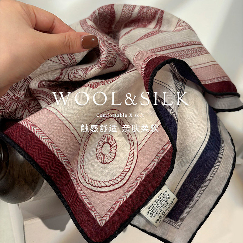 法式龙骑兵！素描风丝毛围巾女冬季双面异色真丝羊毛方巾披肩两用