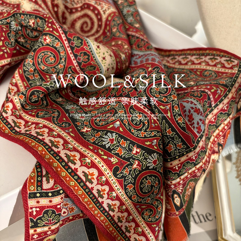 复古佩斯利花纹！民族丝毛长巾女