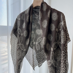出口中东！西丽纱真丝丝巾女长款蕾丝小花桑蚕丝围巾防晒空调披肩