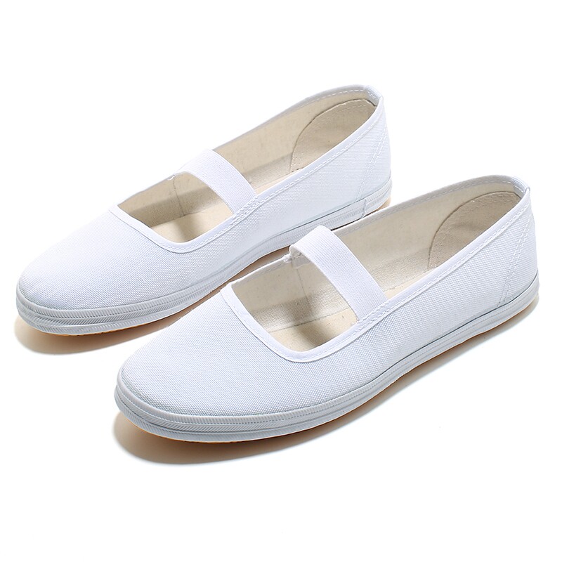 女款小白鞋休闲帆布鞋女体操舞蹈表演鞋药店护士工作鞋软底白布鞋