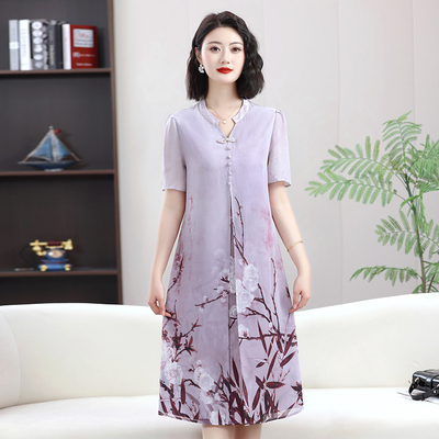 雪纺妈妈夏装短袖连衣裙