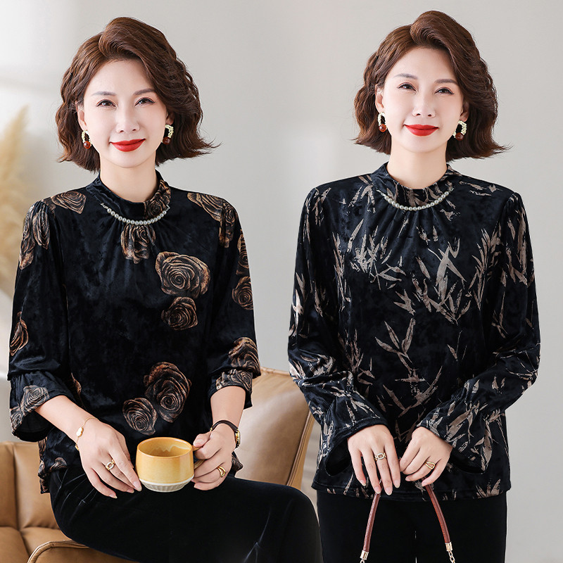 洋气妈妈金丝绒印花显瘦T恤
