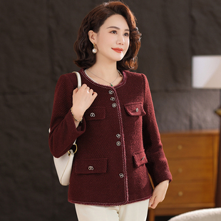 时尚妈妈春装2025新款小香风短款外套中老年女装洋气高贵开衫上衣