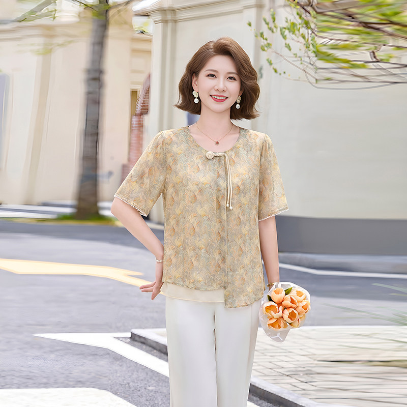 夏装中老年短袖宽松显瘦小衫