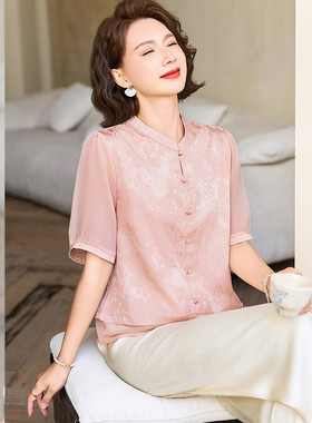 新中式妈妈装立领短袖透气衬衫