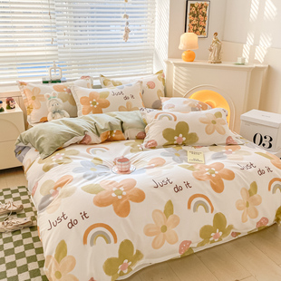 纯棉四件套全棉床单被套一1米5五2二8八乘两的x3床笠款床上三件套