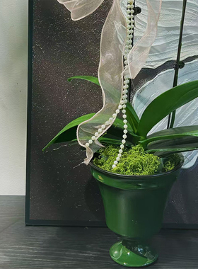 北欧风绿色陶瓷花瓶高脚装饰摆件家居客厅桌面简约插花器