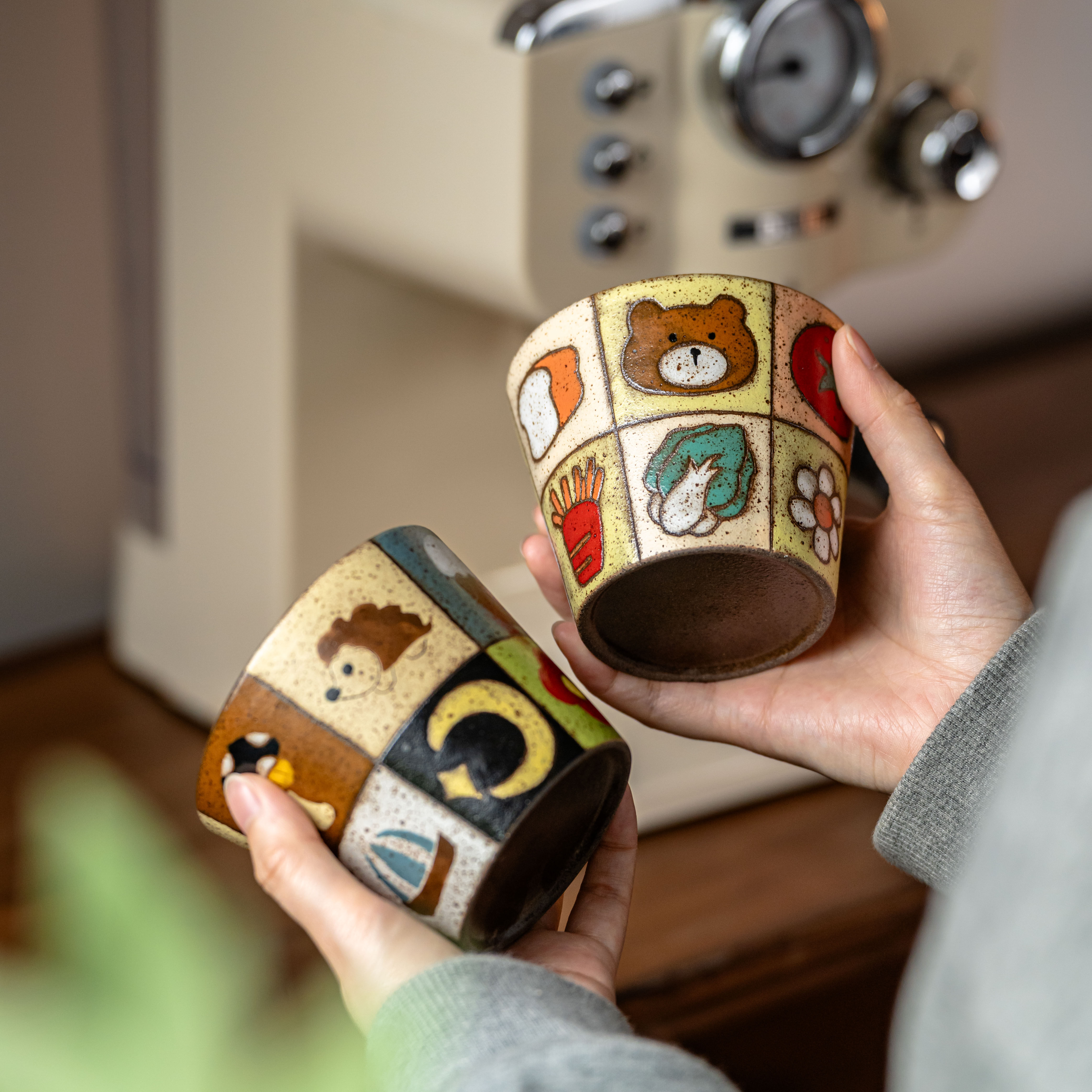 景德镇复古手作马克杯粗陶蛋形杯釉下彩手握杯拿铁咖啡杯拉花茶杯