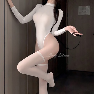 「欲擒故纵」性感女性诱惑开档高弹力牵引绳显瘦制服睡衣套装