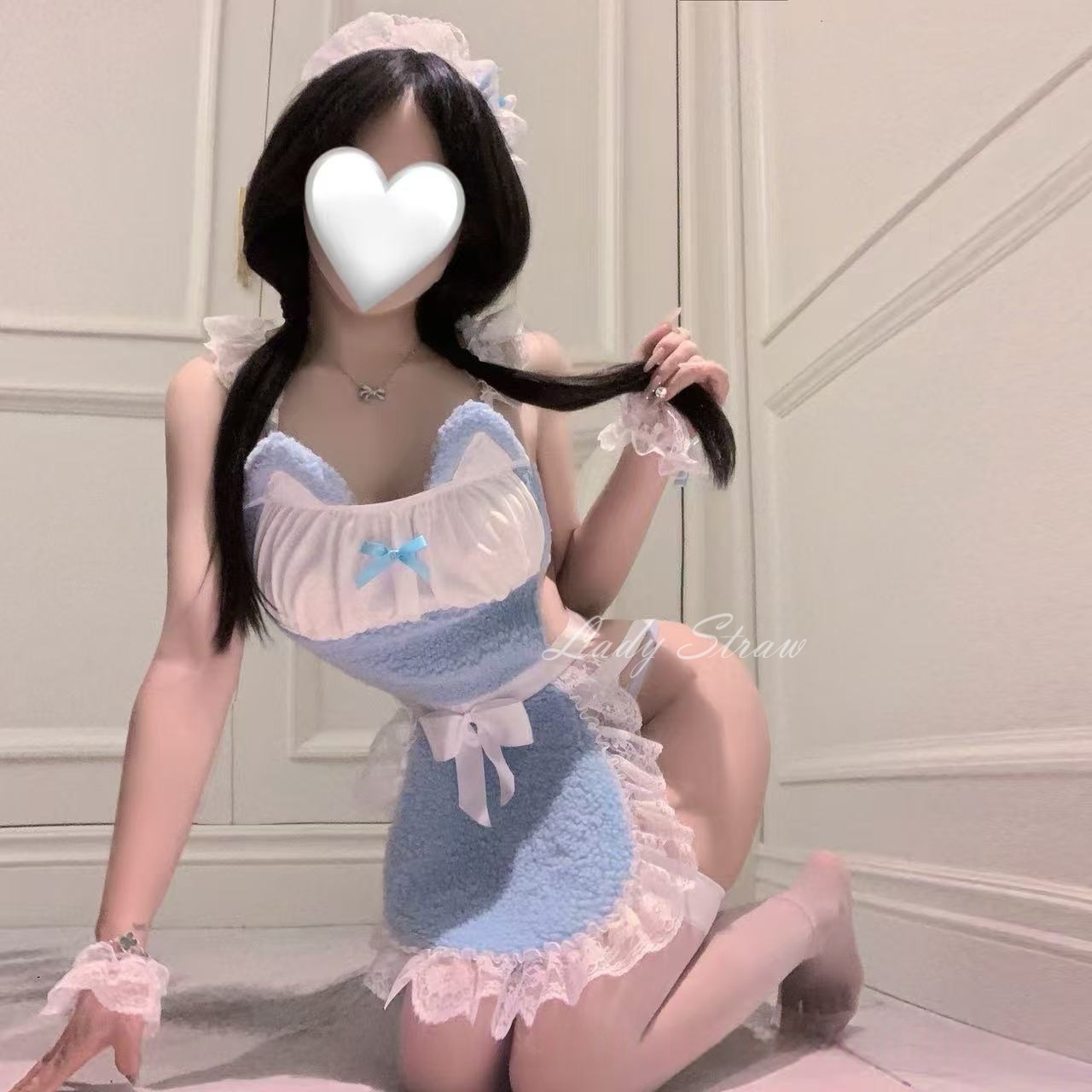 海盐奶油小猫咪  性感女仆厨娘制服甜美吊带花边遮肉日系显瘦睡裙