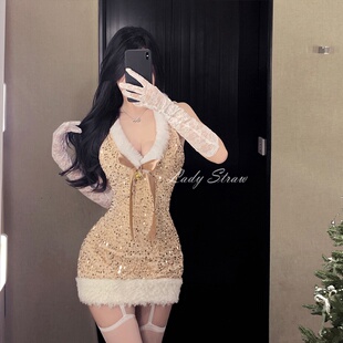 「纸醉金迷」性感新款原创挂脖圣诞氛围美神鹿辣妹纯欲新年氛围感