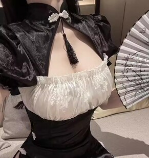 「LS」客官别走 旗袍性感女纯欲风家居挂脖睡裙高开叉旗袍镂空