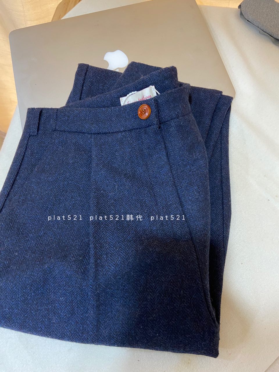 人字纹羊毛西装裤韩国复古直筒