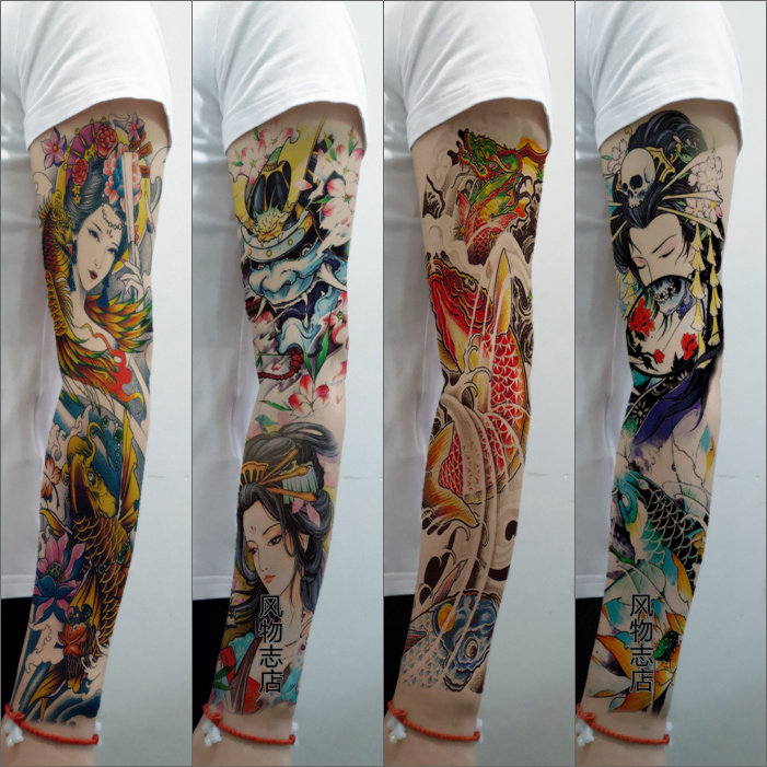 1套4张 般若全臂花臂纹身贴防水男女 持久 仿真手臂满臂刺青贴纸