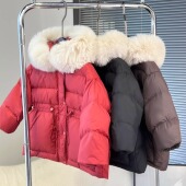 女童羽绒服24新款 保暖外套 大毛领90白鸭绒冬装 韩版 儿童加厚中长款