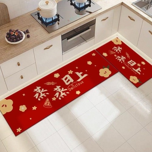 厨房地垫新居红色喜庆乔迁搬家地毯防滑防油吸水新年硅藻泥脚垫子