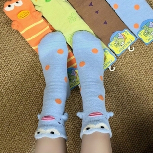 比奇堡丑鱼袜子睡眠澳绒袜搞怪毛绒长筒袜立体保暖加厚女孩袜子