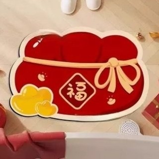 新年喜庆马年浴室地垫椭圆浴缸吸水速干防滑卫生间毛绒加厚脚垫子