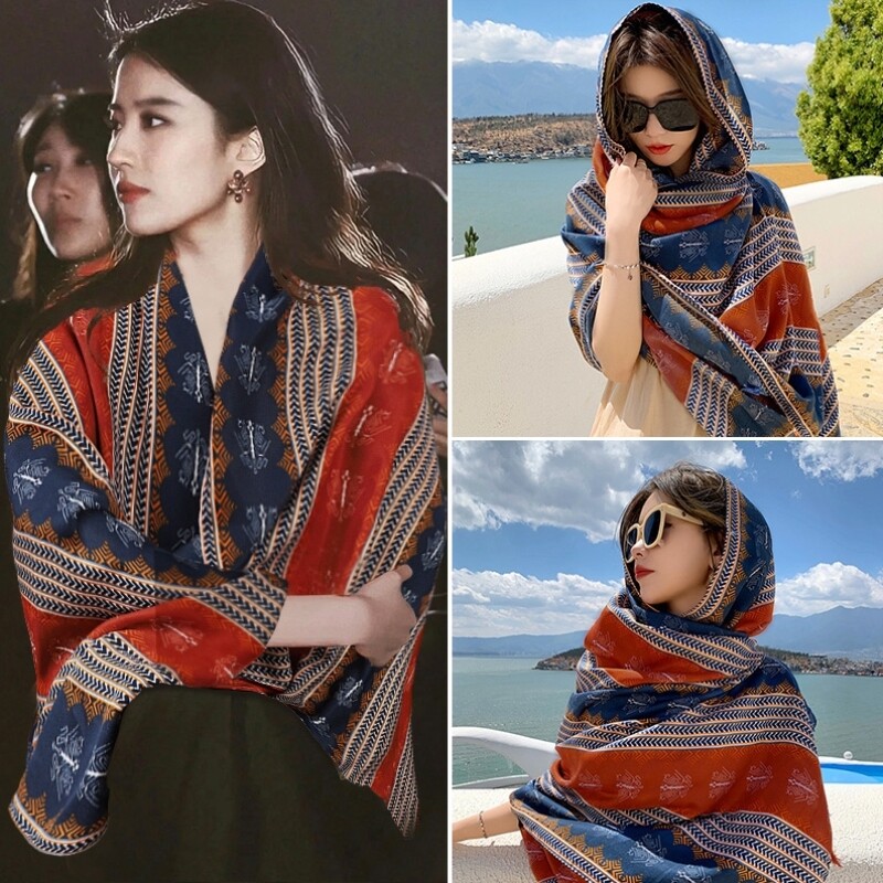 民族风披肩夏季薄款沙漠防晒丝巾新疆云南旅游穿搭女装西北旅行
