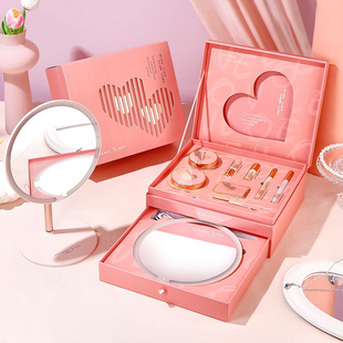 心心相遇美妆套盒十件套带化妆镜情人节生日送女朋友礼物彩妆礼盒