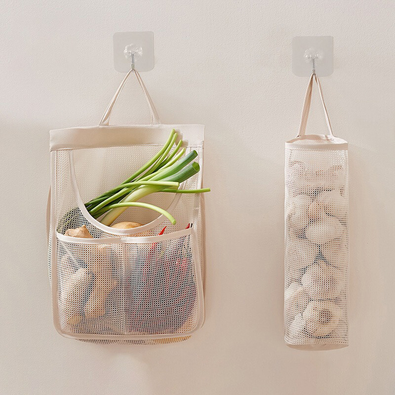 果蔬收纳网袋厨房收纳袋挂袋墙挂式大蒜生姜收纳装蒜网兜储物