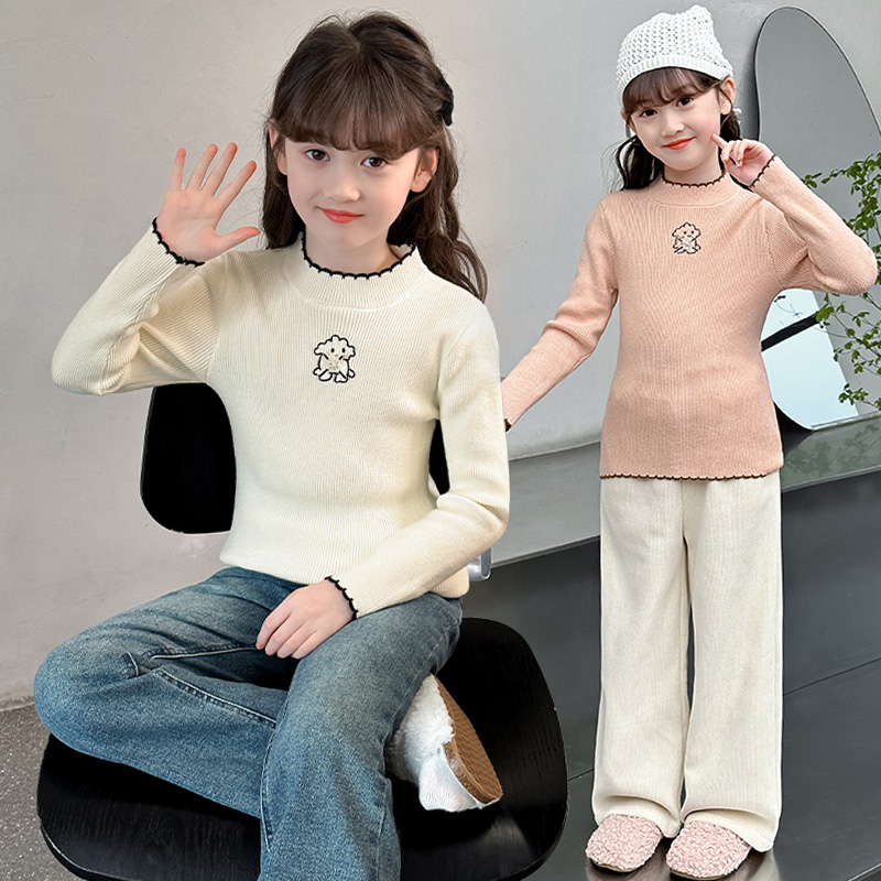 女童中领毛衣一体绒针织内搭秋冬