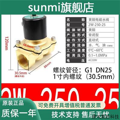 议价适用2W250-25AC220VDC24VDN251寸黄铜 二位二通电磁阀 吹气阀