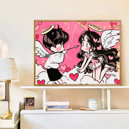 可爱动漫情侣砖石画客厅装饰画