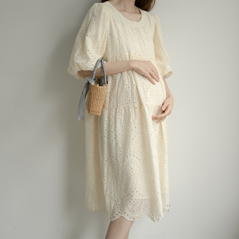 ITONIA Hollow puff sleeve pregnant woman skirt Summer wear Large fashion Chao Ma senior longuette summer Dressin the Maternity/Maternal supplies/Nutrition , Maternity , Dress  category - from Buy2taobao.com to provide professional Taobao agent buy service